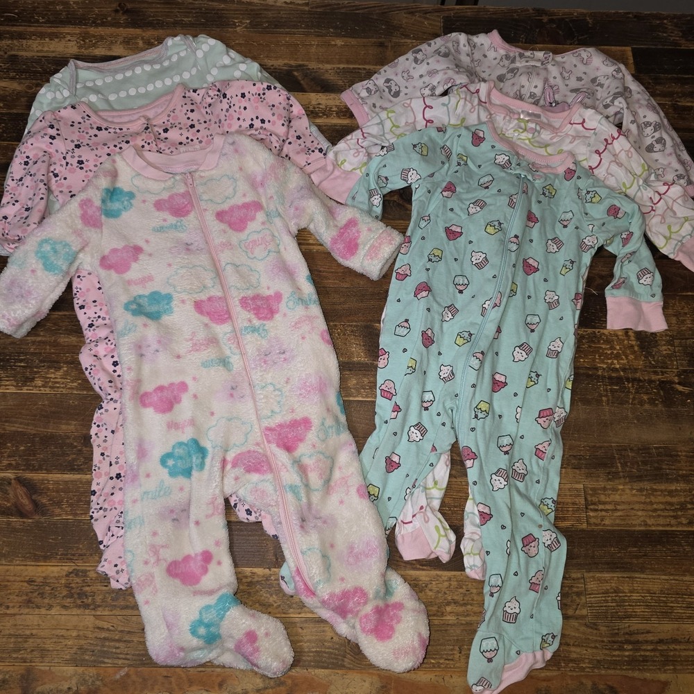 5 Baby Girl 6-9 months Footed Zip Up One Piece Sleeper Pajama Lot  Bundle Infant